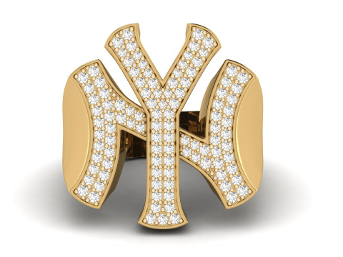 NY Yankees Diamond Signet Ring Modèles 3D en vedette