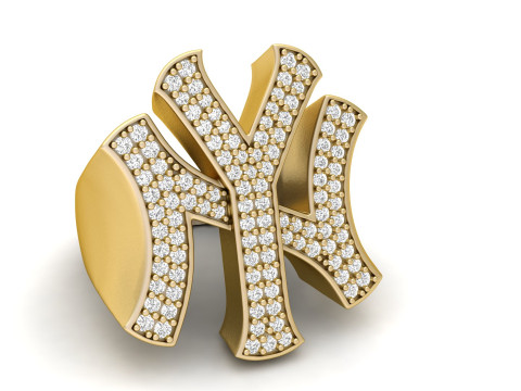 NY Yankees Diamond Signet Ring Modèles 3D en vedette
