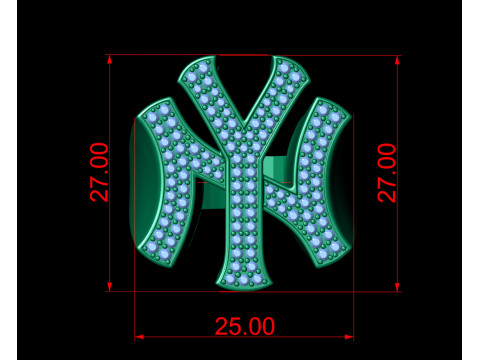 NY Yankees Diamond Signet Ring Modèles 3D en vedette