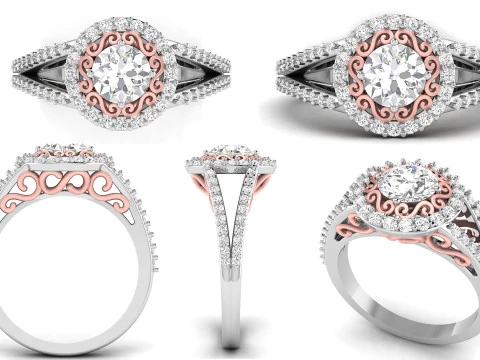 Princess Filigree Engagement Ring 3D Print Model