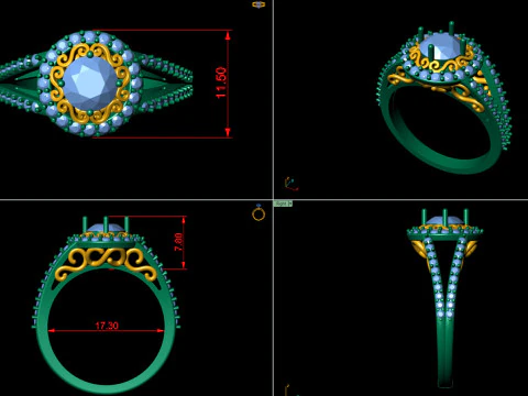 Princess Filigree Engagement Ring 3D Print Model