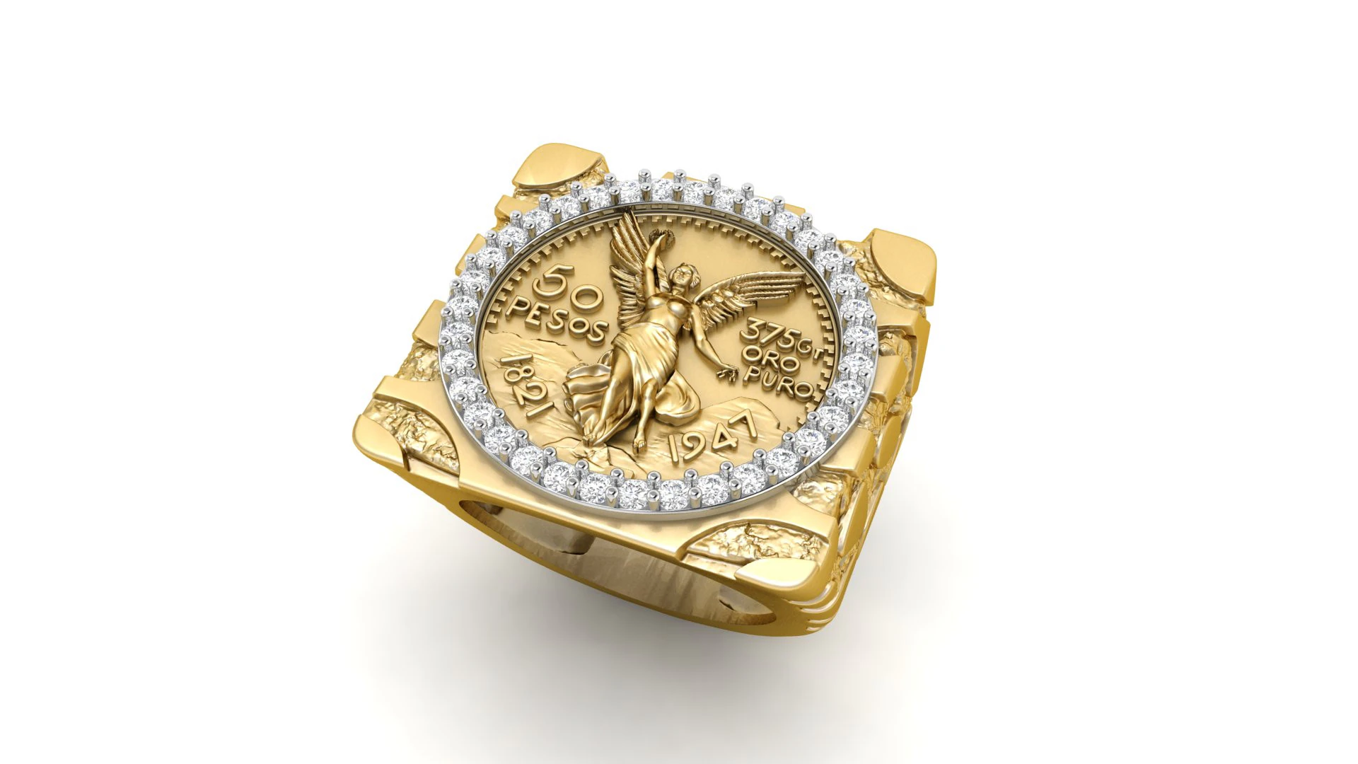 Coin 50 Pesos Mexican Gold Nugget RING 3D Print Model .c4d .max .obj .3ds .fbx .stl .blend 