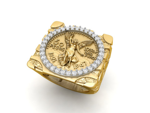 Coin 50 Pesos Mexican Gold Nugget RING 3D 프린트 모델
