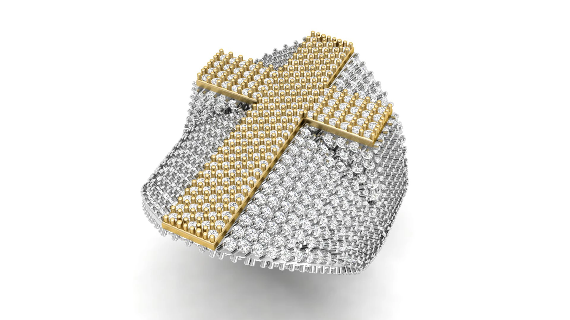 Dual Tone Cross Diamond Cross Signet Ring 3D Print Model .c4d .max .obj .3ds .fbx .stl .blend 