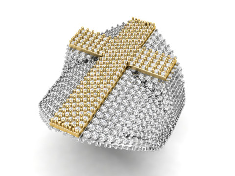 Dual Tone Cross Diamond Cross Signet Ring 3D Print Model