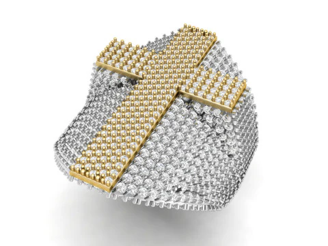 Dwukolorowy sygnet z krzyżem i diamentem Model do druku 3D