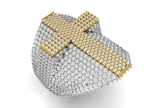 Dual Tone Cross Diamond Cross Signet Ring Modelo de Impressão 3D