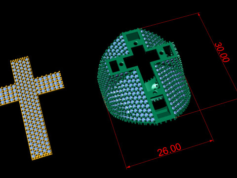 Dual Tone Cross Diamond Cross Signet Ring Modelo de Impressão 3D