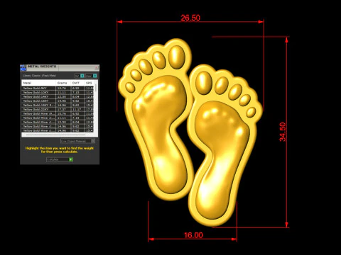 Gold Lucky Feet Pendant 3D Print Model