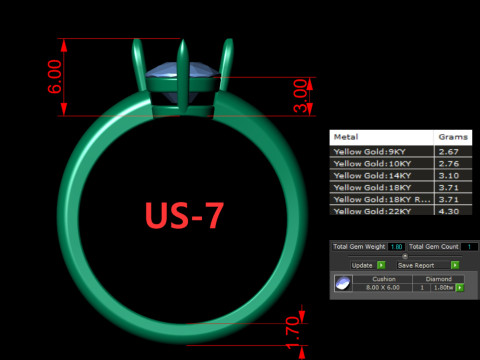 Cushion Claw Diamond Engagement Ring 3D Print Model