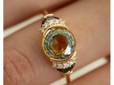 Round Sapphire with Half Moon Diamond Engagement Ring 3D 프린트 모델