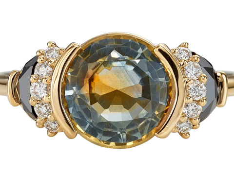Round Sapphire with Half Moon Diamond Engagement Ring Modèles 3D en vedette