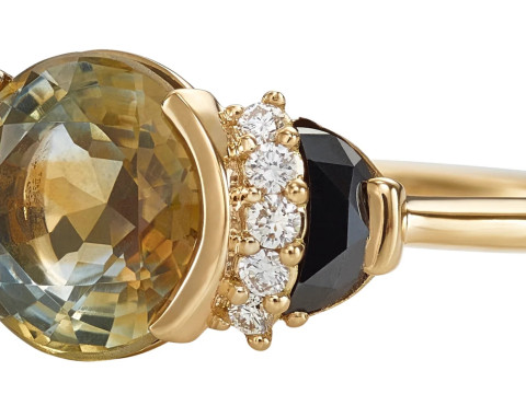 Round Sapphire with Half Moon Diamond Engagement Ring Modèles 3D en vedette