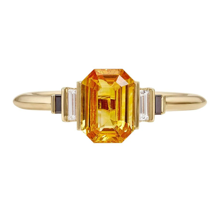 Orange Sapphire with Black Stone Diamond Ring 3D Print Model .c4d .max .obj .3ds .fbx .stl .blend 