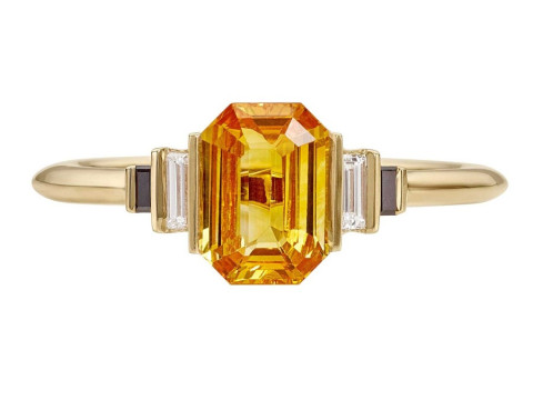 Orange Sapphire with Black Stone Diamond Ring 3D Baskı Modeli