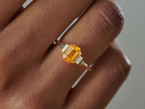 Orange Sapphire with Black Stone Diamond Ring 3D प्रिंट मॉडल