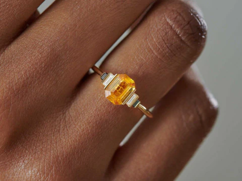 Orange Sapphire with Black Stone Diamond Ring 3D Print Model
