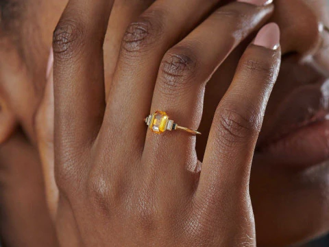 Orange Sapphire with Black Stone Diamond Ring 3D Print Model