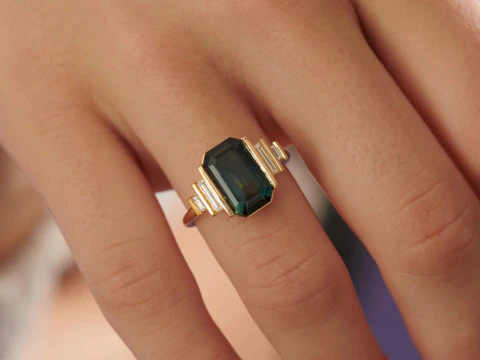 Octagon with Emerald Engagement Ring 3D Print Model