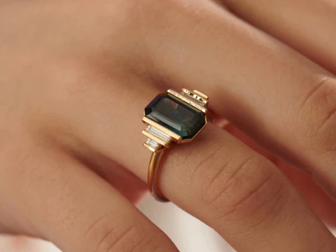 Octagon with Emerald Engagement Ring 3D Print Model