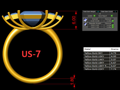 Octagon with Emerald Engagement Ring 3D 打印模型