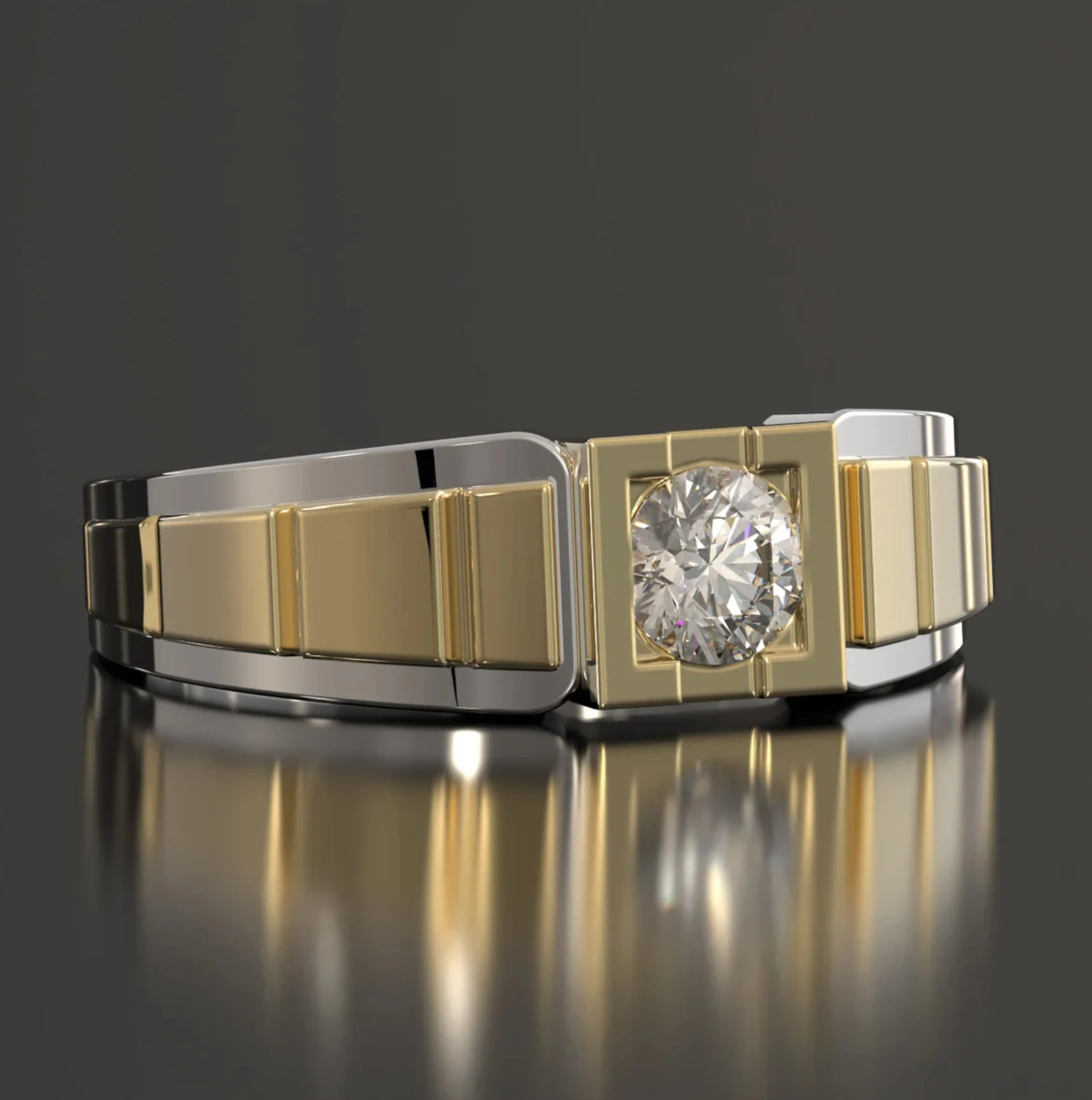 Gents Heavy Dual Tone Solitaire Engagement Ring 3D Print Model .c4d .max .obj .3ds .fbx .stl .blend