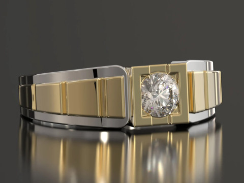 Gents Heavy Dual Tone Solitaire Engagement Ring 3D Принт Модель