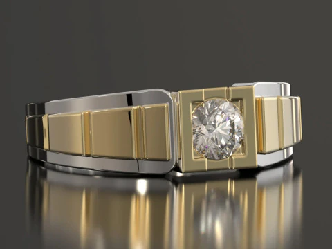 Anel de noivado solit&aacute;rio pesado de tom duplo masculino Modelo de Impressão 3D