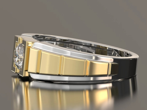 Gents Heavy Dual Tone Solitaire Engagement Ring Modèles 3D en vedette