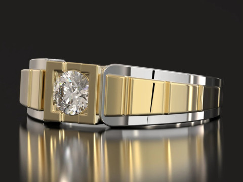 Gents Heavy Dual Tone Solitaire Engagement Ring Modèles 3D en vedette