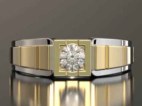 Gents Heavy Dual Tone Solitaire Engagement Ring Modèles 3D en vedette