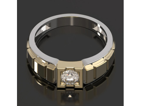 Gents Heavy Dual Tone Solitaire Engagement Ring Modèles 3D en vedette