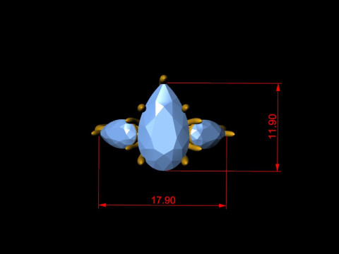 3 Pear Solitaire Diamond Engagement Ring 3D Druckmodell