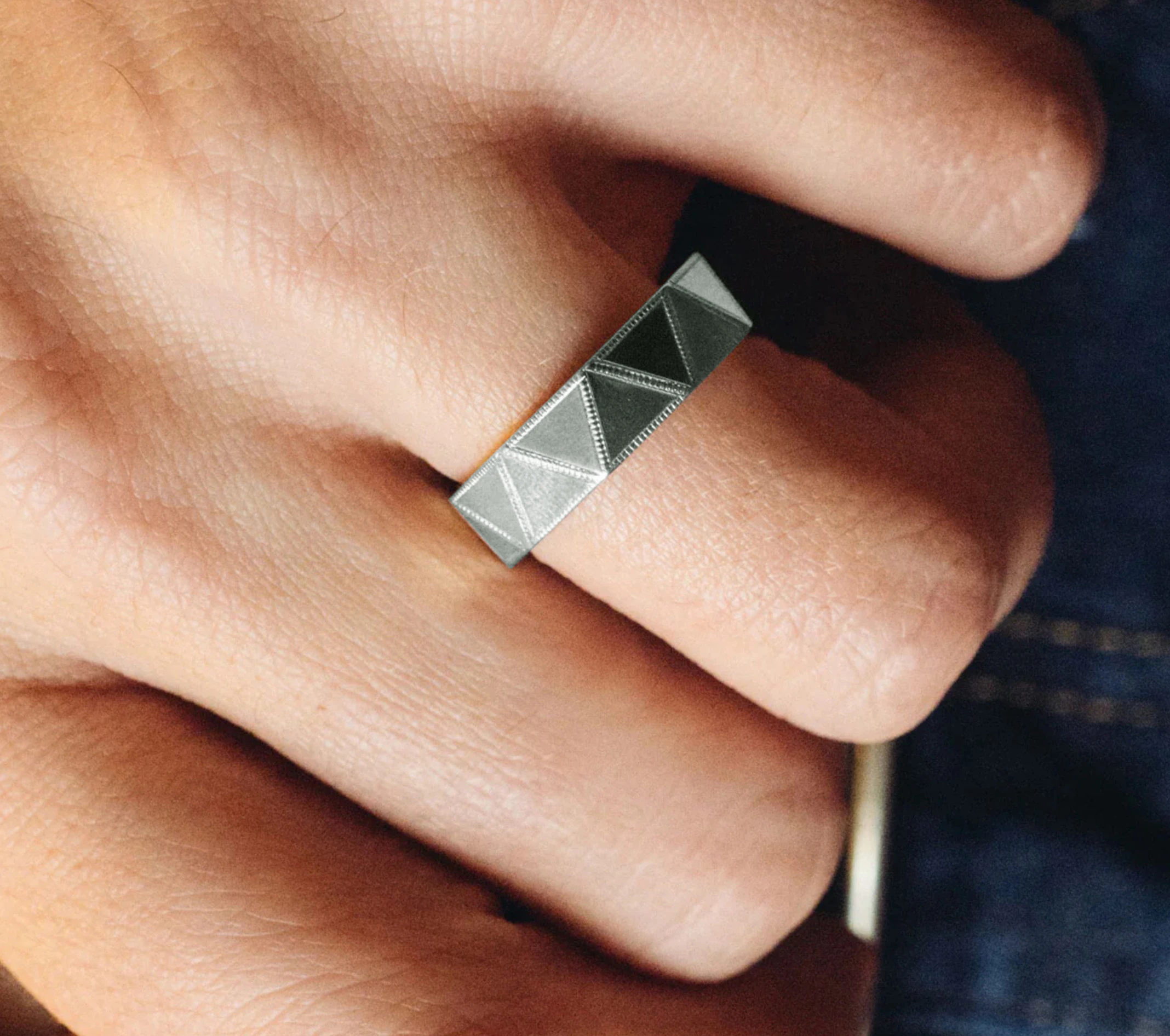 Triangular Faceted Oxidised Silver Ring Band 3D Print Model .c4d .max .obj .3ds .fbx .stl .blend 