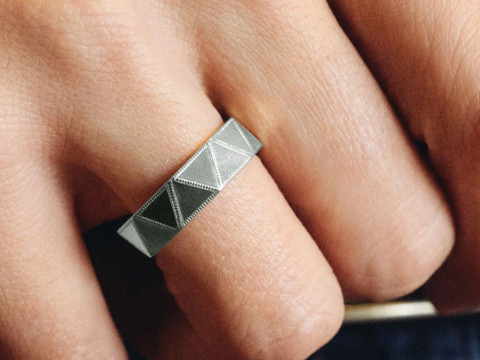 Triangular Faceted Oxidised Silver Ring Band 3D Print Model