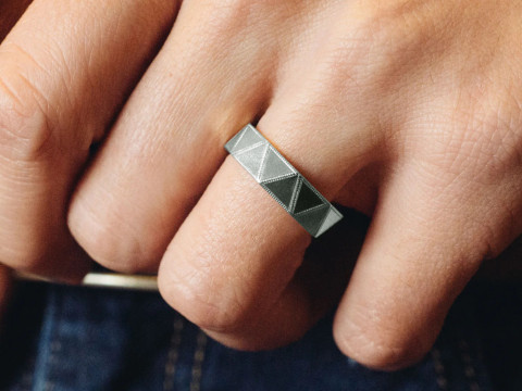 Triangular Faceted Oxidised Silver Ring Band 3D Print Model