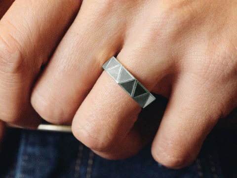 Triangular Faceted Oxidised Silver Ring Band 3D Print Model