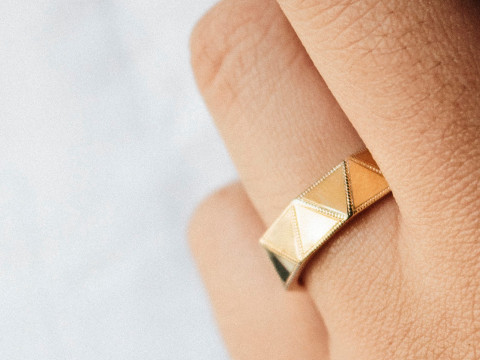 Triangular Faceted Oxidised Silver Ring Band 3D Print Model