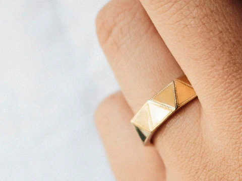 Triangular Faceted Oxidised Silver Ring Band 3D Print Model