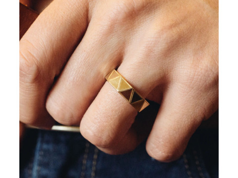 Triangular Faceted Oxidised Silver Ring Band 3D Print Model