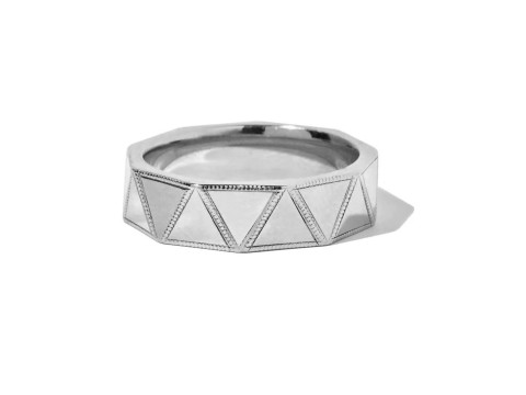Triangular Faceted Oxidised Silver Ring Band 3D Print Model