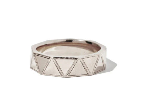 Triangular Faceted Oxidised Silver Ring Band 3D Print Model