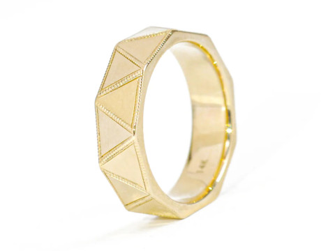 Triangular Faceted Oxidised Silver Ring Band 3D Print Model