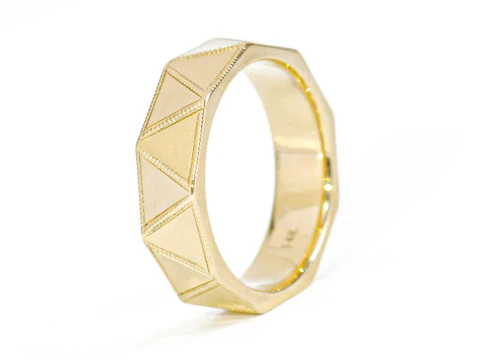 Triangular Faceted Oxidised Silver Ring Band 3D Print Model