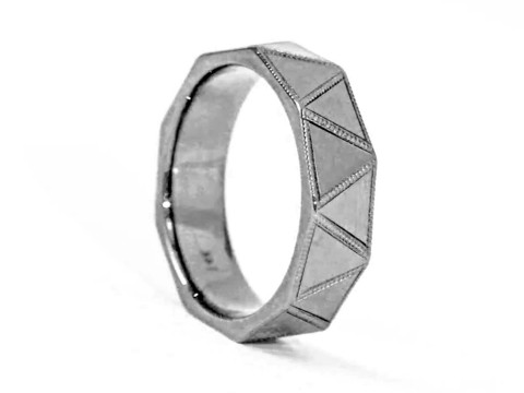 Triangular Faceted Oxidised Silver Ring Band 3D Print Model
