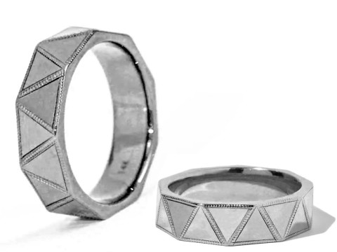 Triangular Faceted Oxidised Silver Ring Band 3D Print Model