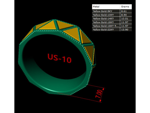 Triangular Faceted Oxidised Silver Ring Band 3D Print Model
