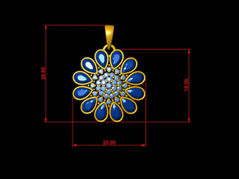 Blossom Diamond Flower Pendant 3D Print Model