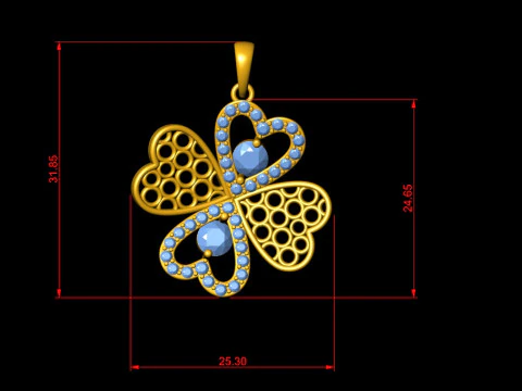 Radiant Clover Heart Pendant with Mesh Pattern 3D Print Model