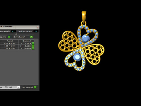 Radiant Clover Heart Pendant with Mesh Pattern 3Dプリントモデル